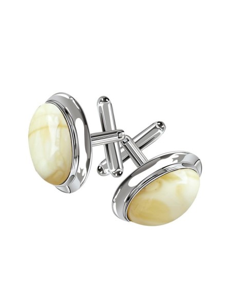 Silver cufflinks with milky amber