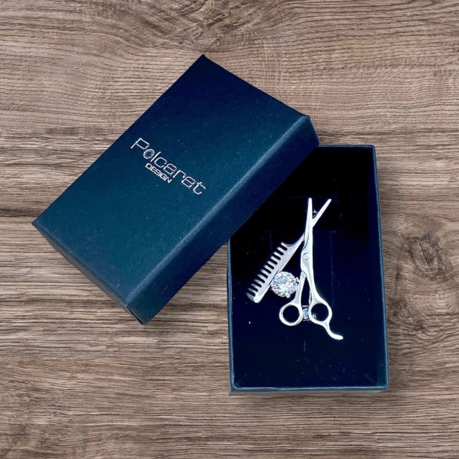 Silver brooch with zircons SCISSORS B 196