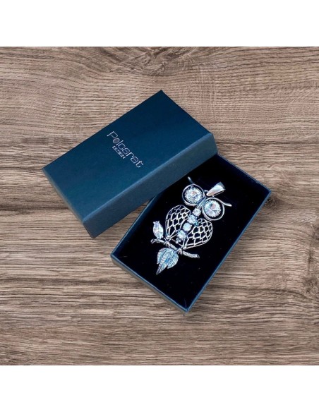 Srebrny wisiorek z kryształami Swarovskiego i cyrkoniami SOWA W 1176|Polcaratdesign.pl Biżuteria