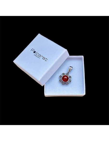 Silver pendant with amber and marcasites WA 036