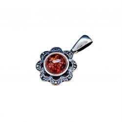 Silver pendant with amber WA 024