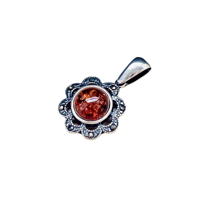 Silver pendant with amber and marcasites WA 036