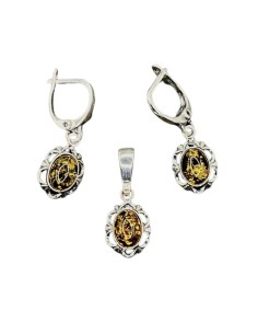 Silver set with green amber 722