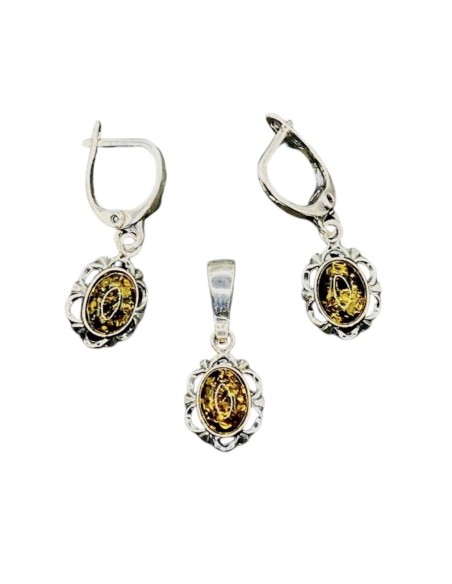 Silver set with green amber 722