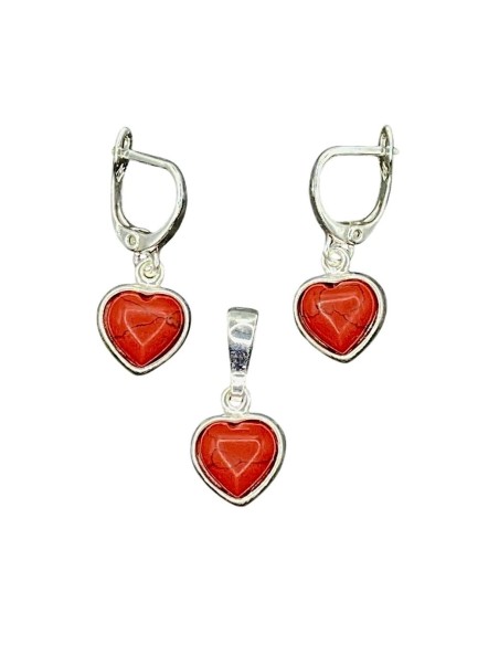 Zestaw srebrny z koralami serduszka 4003 koral|Polcaratdesign.pl Biżuteria