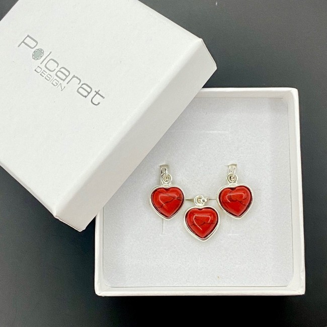 Zestaw srebrny z koralami serduszka 4003 koral|Polcaratdesign.pl Biżuteria