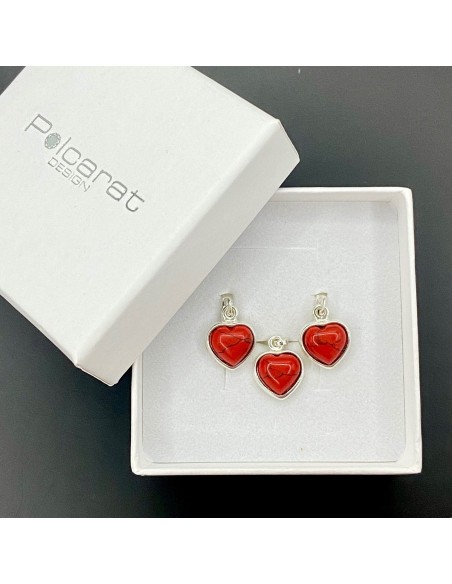 Zestaw srebrny z koralami serduszka 4003 koral|Polcaratdesign.pl Biżuteria