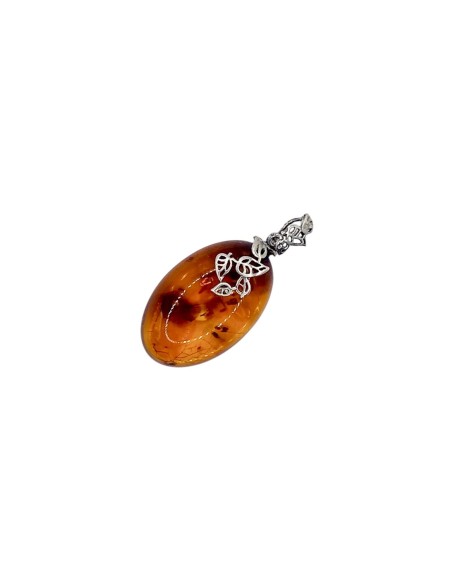 Unique silver pendant with amber