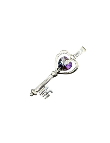 Silver key pendant with crystals