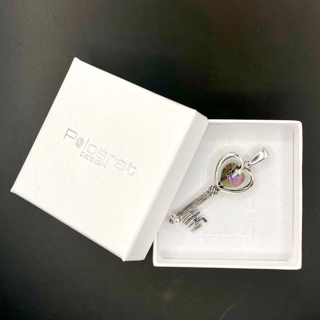 Srebrny oksydowany wisiorek klucz Swarovski W 1197|Polcaratdesign.pl Biżuteria