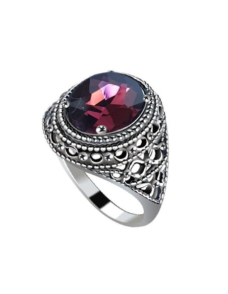 Silver ring with burgundy crystal