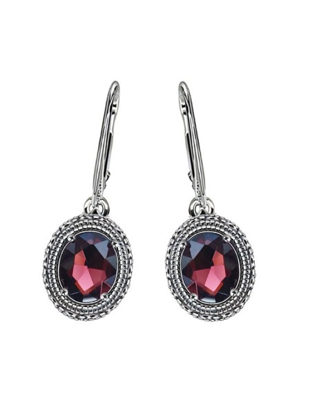Silver earrings with burgundy crystals