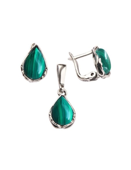 Silver set with malachites 1660 malachite Polcarat Design
