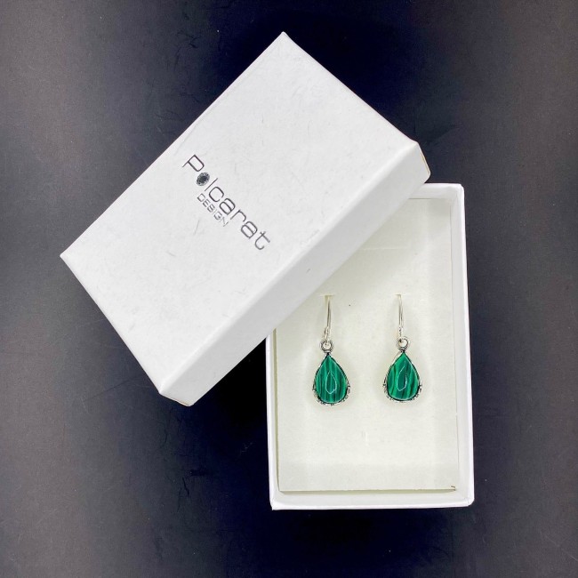 Silver Malachite Earrings K 1660 Polcarat Design