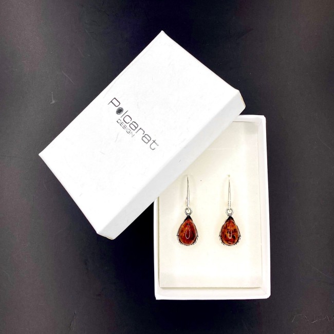 Silver earrings with amber K 1660 Polcarat Design