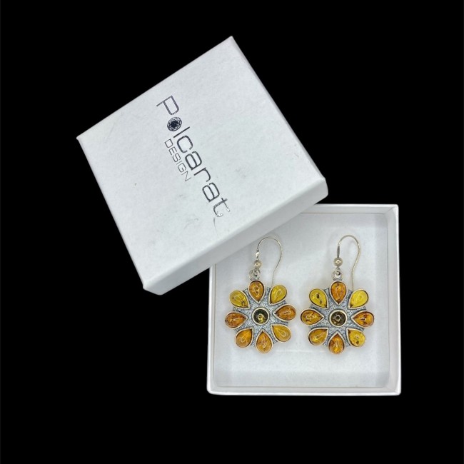 Silver earrings with amber BK 026