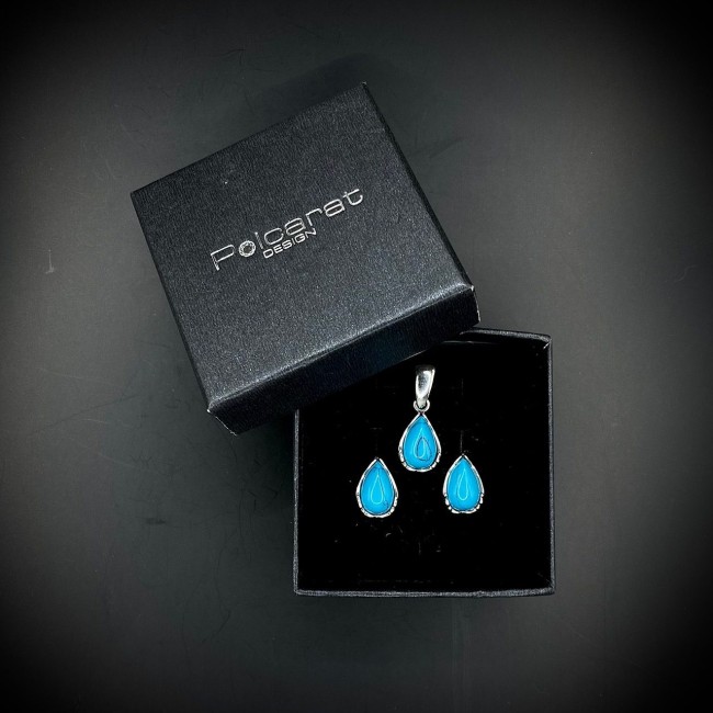 Silver set decorated with turquoises KPL 1660 Turquoise