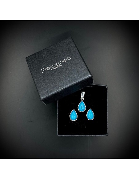 Komplet srebrny zdobiony turkusami KPL 1660 Turkus|Polcaratdesign.pl Biżuteria