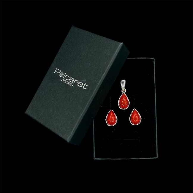 Silver set decorated with corals KPL 1660 Coral