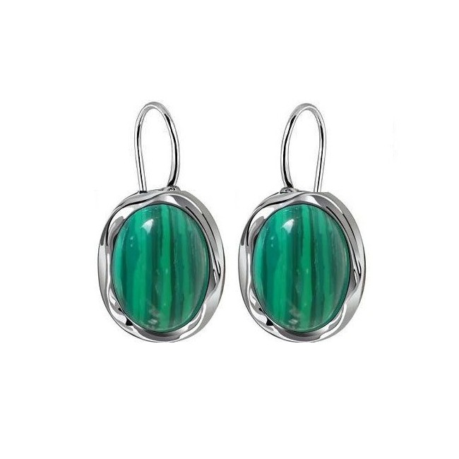 Hanging silver earrings with malachite K2 1733 malachite