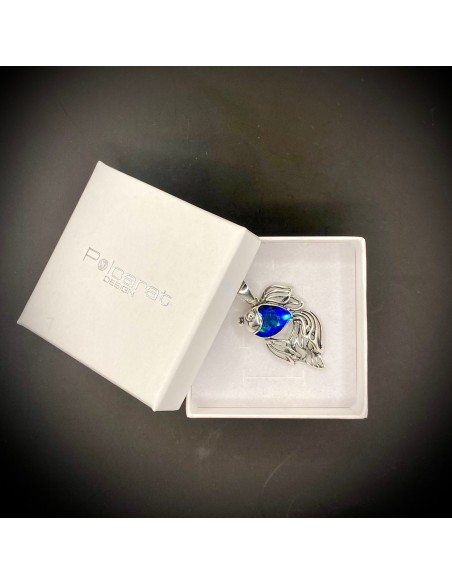 Srebrny wisiorek RYBA z kryształami W 1307|Polcaratdesign.pl Biżuteria