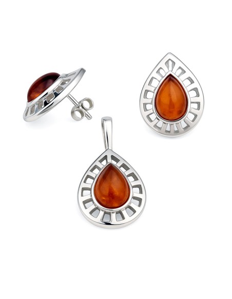 Silver set (pendant and earrings) with amber BU 028