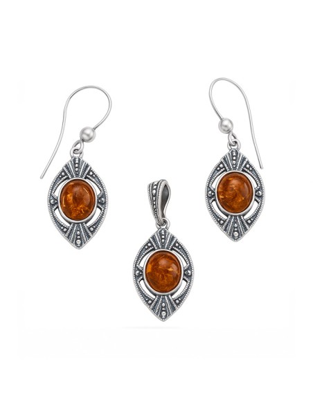 Silver set (pendant and earrings) with amber BU 026