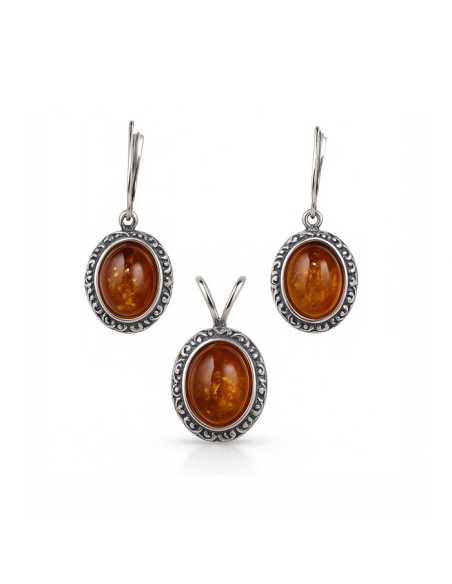 Silver set (pendant and earrings) with amber BU 027