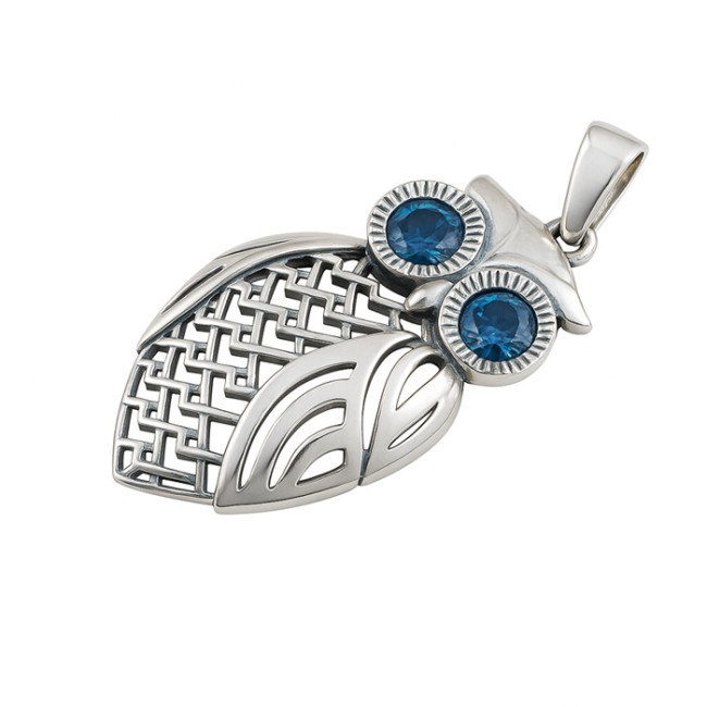 Sterling silver owl pendant with crystal W 1272 | Polcarat Design