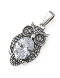Sterling silver owl pendant with cubic zirconia W 1187