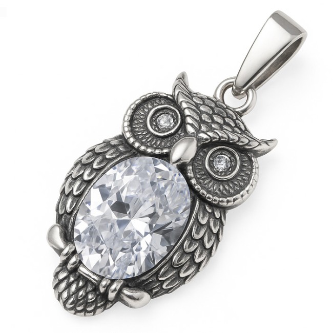 Sterling silver owl pendant with cubic zirconia W 1187