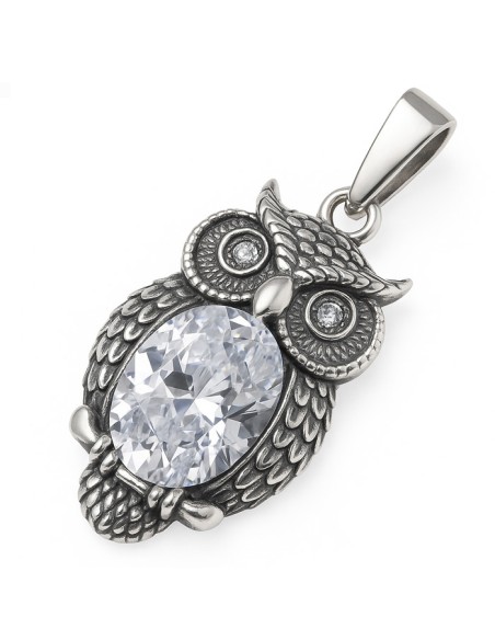Sterling silver owl pendant with cubic zirconia W 1187