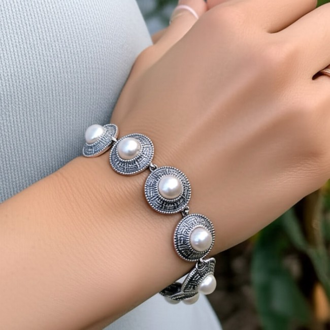 Bransoletka srebrna z perłami L 1724|Polcaratdesign.pl Biżuteria