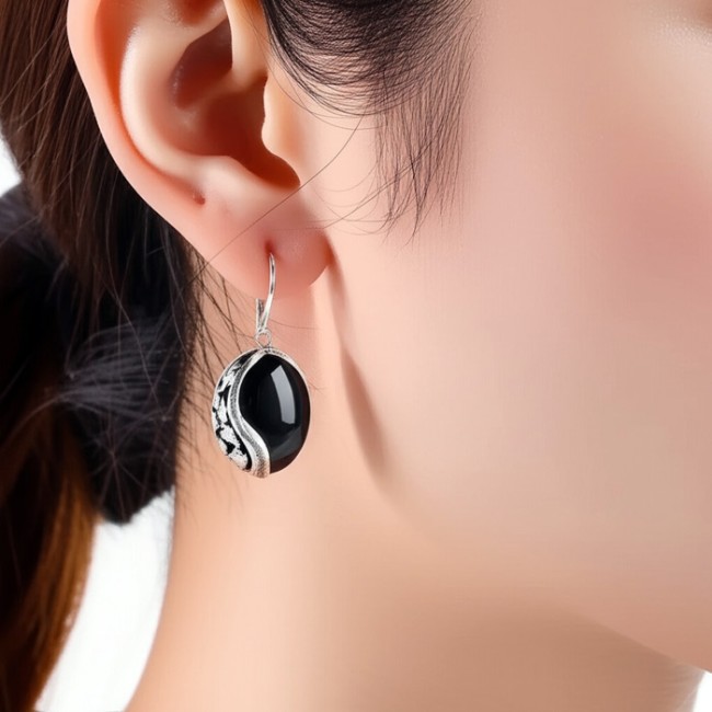 K 1716 onyx oxidized silver onyx earrings