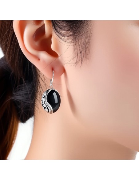 K 1716 onyx oxidized silver onyx earrings
