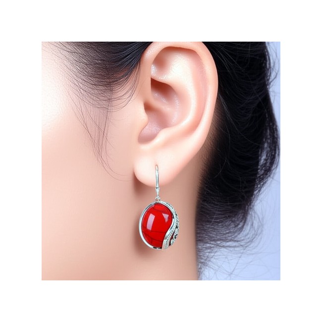 Silver oxidized earrings with corals K 1716 coral