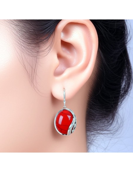 Silver oxidized earrings with corals K 1716 coral