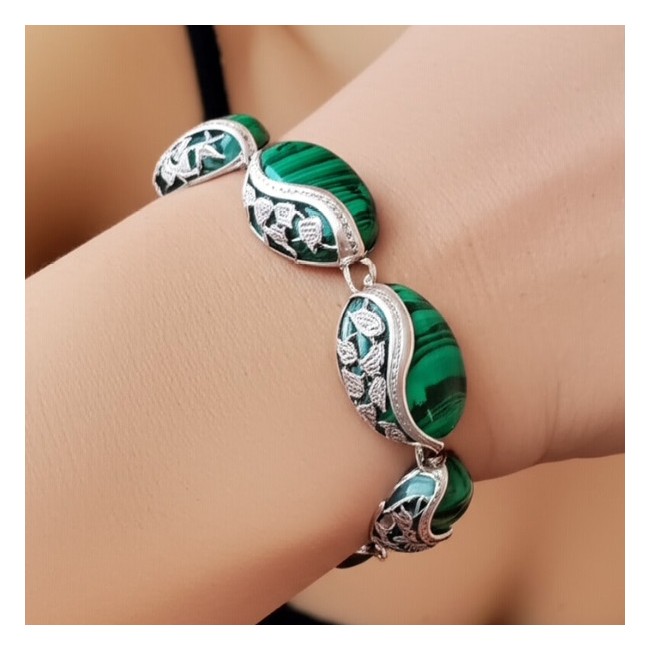 Silver bracelet with malachite L 1716 malachite