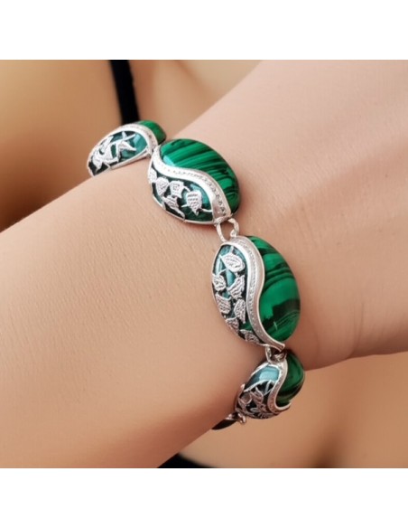 Silver bracelet with malachite L 1716 malachite