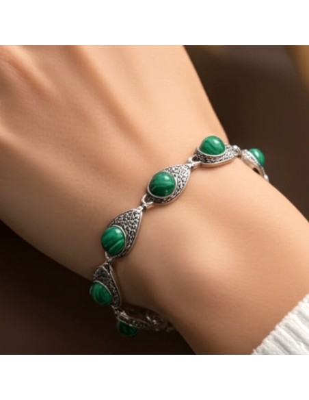 Silver bracelet with malachites L 2080 Polcarat Design Silver bracelet with malachites L 2080 Polcarat Design