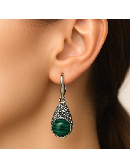 Kolczyki srebrne K 2080 Malachit|Polcaratdesign.pl Biżuteria