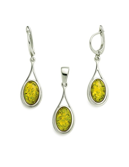 Silver set (earrings + pendant) with green amber KPL 556