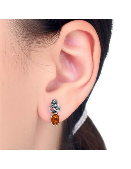 Srebrne kolczyki z bursztynem KA 030|Polcaratdesign.pl Biżuteria