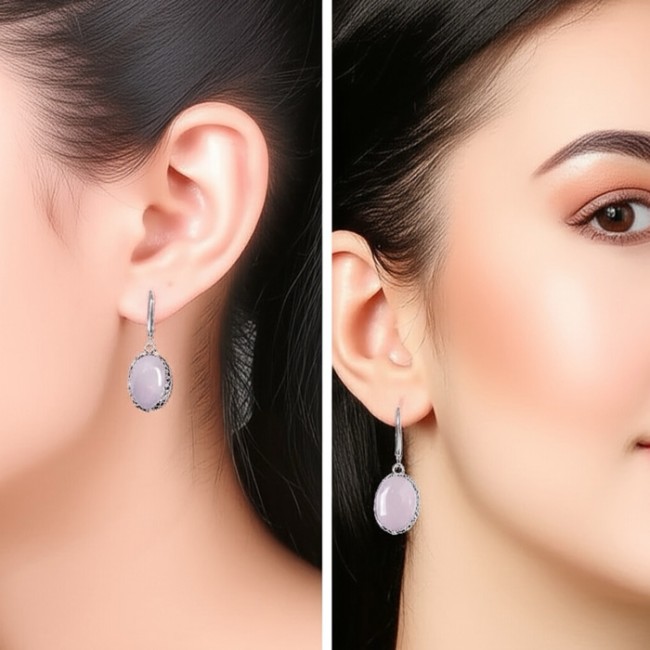 Srebrne kolczyki z różowym kwarcem K 2134 kwarc różowy|Polcaratdesign.pl Biżuteria