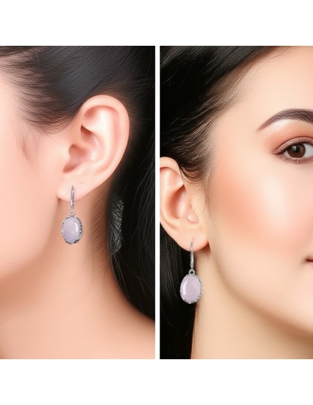 Srebrne kolczyki z różowym kwarcem K 2134 kwarc różowy|Polcaratdesign.pl Biżuteria