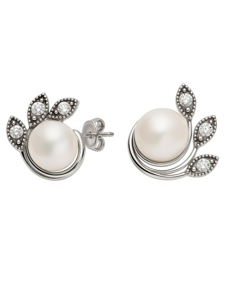 Swarovski K3 1906 Silver Oxidized Pearl and Crystal Earrings