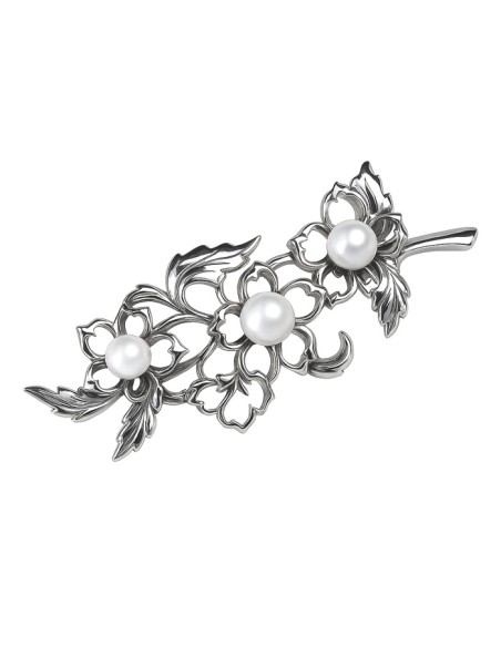 Silver brooch with pearls B 4005 pearl Polcarat Design