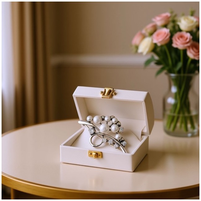 Broszka z perłami i cyrkoniami B 201|Polcaratdesign.pl Biżuteria