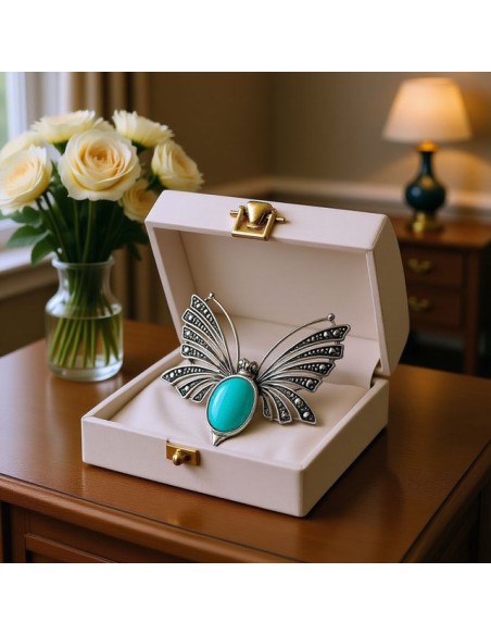 Srebrna broszka z turkusem B 67 turkus|Polcaratdesign.pl Biżuteria