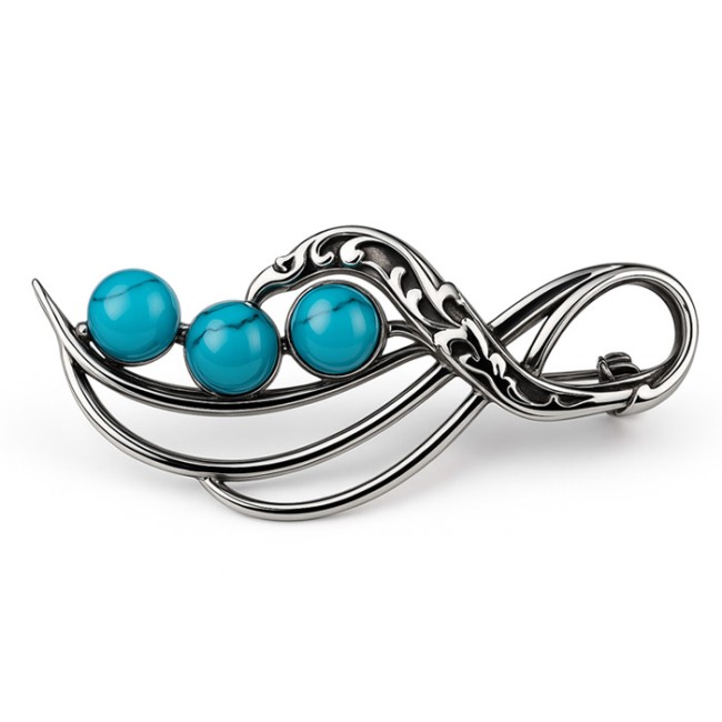 Sterling silver brooch with turquoise B 117 | Polcarat Design